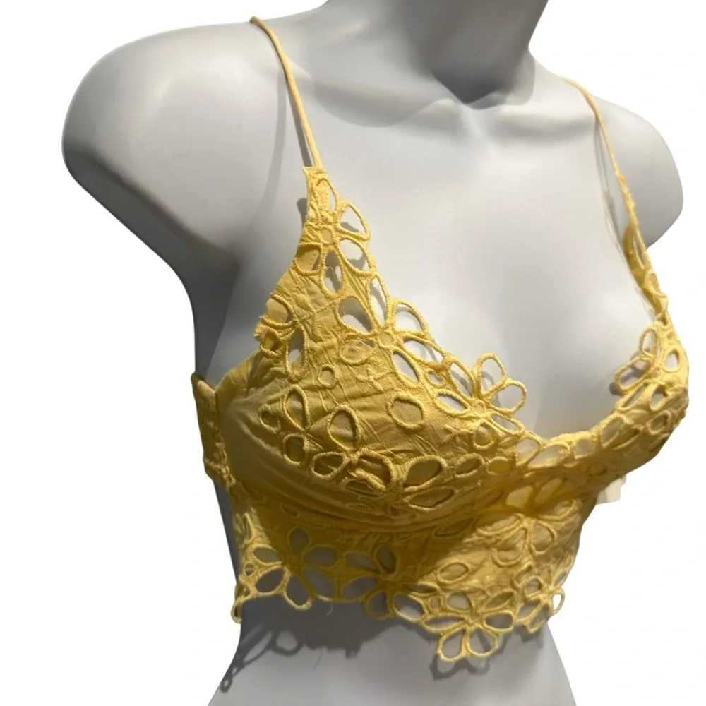 Free People Asteria Bralette Banana Cream Yellow Large New with Tag